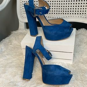 Steve Madden “Jillyy” Blue Suede Leather Platform Block Heel Sandal sz 7